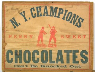 1880s NEW YORK BASEBALL CHAMPIONS CHOCOLATE CANDY ADVERTISING DISPLAY BOX