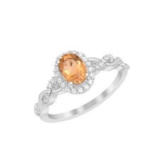 925 Sterling Silver 1.00Ct Oval Shape Citrine Solitaire Halo Accents Women Ring