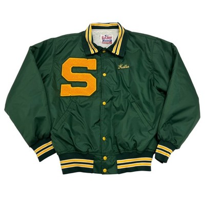 Vintage Game Sportswear Varsity Jacke Herren Large Grün Made in USA Satin Bomber