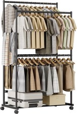 Heavy Duty Clothing Garment Rack Rolling Clothes Organizer Double Rails Hanging