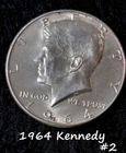 1964 P  90% Silver Kennedy Half Dollar  FREE SHIPPING
