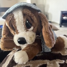 Vintage Applause Sad Sam Hound Dog Blue Polka Dot Hat Plush Stuffed Animal 8 in