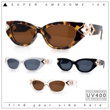 Womens Slim Rectangle Cat Eye Ornate Metal Hinge Thick Plastic Sunglasses