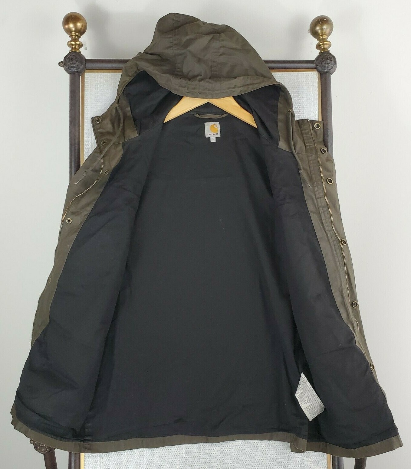 RARE CARHARTT  Womens Size Large Waxed Cotton Brown Hooded Field Jacket Coat image 9