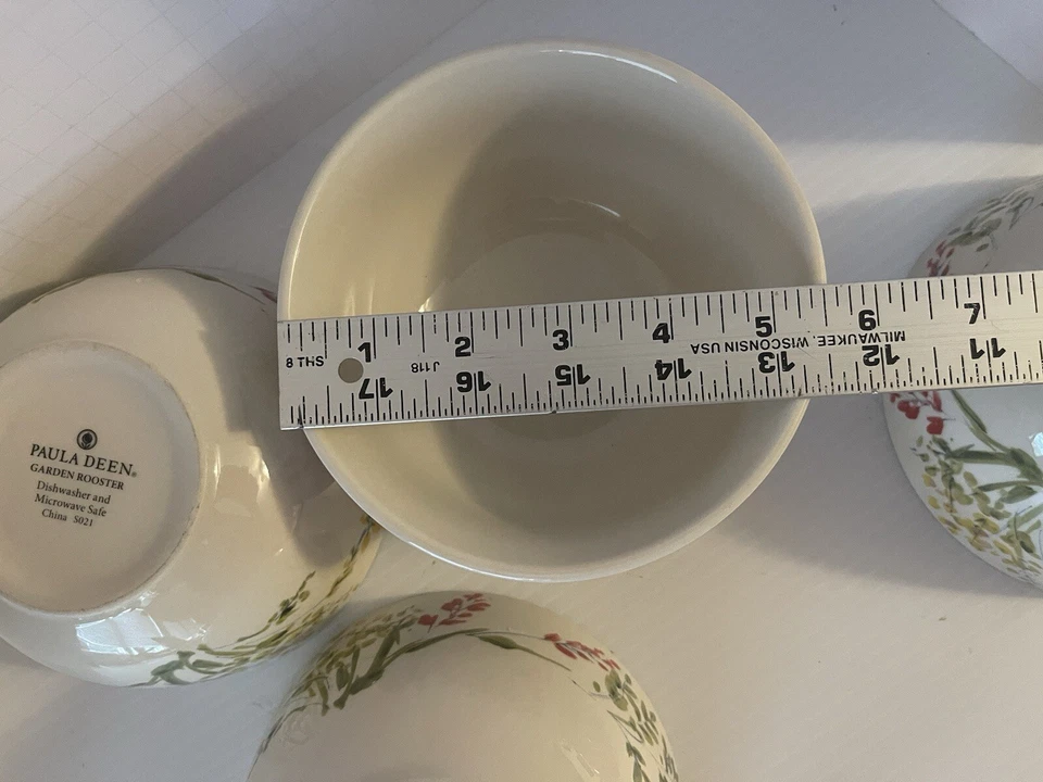 Juego de 4 cuencos de sopa de cereales Paula Deen GARDEN ROOSTER granja floral S021 Foto 4 de 4