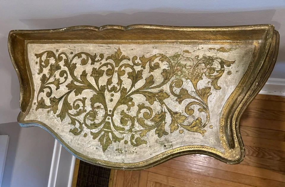 Escritorio/consola vintage italiano florentino dorado estilo rococó Luis XV - madera Foto 4 de 4