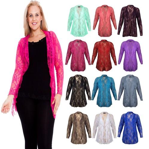 Ladies Floral Lace Waterfall Cardigan 