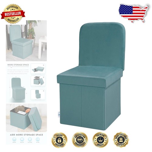 Elegant Velvet Folding Storage Ottoman with Seat Back in Teal - Medium Size