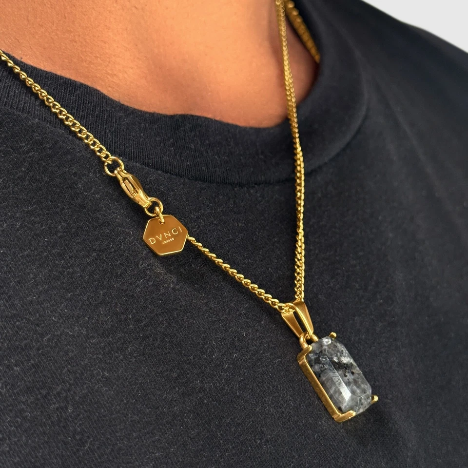 "Colgante y collar de labradorita joyería en oro de 18 k con colgante de cadena de 20""" Foto 4 de 4