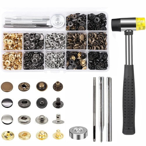 80 Sets 15mm Metal Snap Buttons Leather Snap Fasteners Kit with Rubber Hammer - Picture 16 of 16