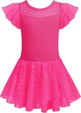 Zaclotre Girls Ballet Leotards Ruffle Sleeve Sparkle Dance 4-5T, Hot Pink