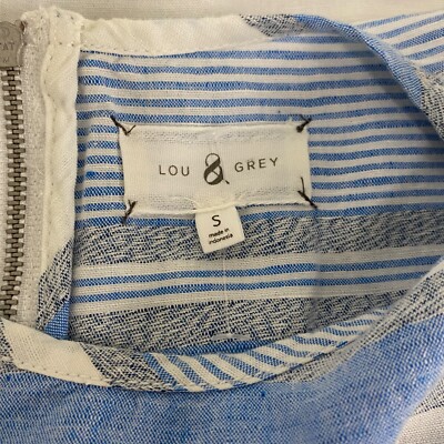 トップス Lou Lou & Grey Top Women's S Linen Blend Blue White Gray Back Zip