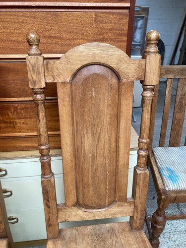 Statement Solid Natural Brown Oak Heavy High Back Dining Chairs x 2 - Picture 3 of 8