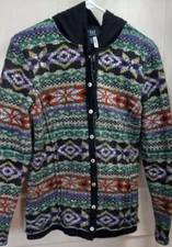 Women's FDJ Colorful Button Down Sweater Cardigan Coat Size Medium