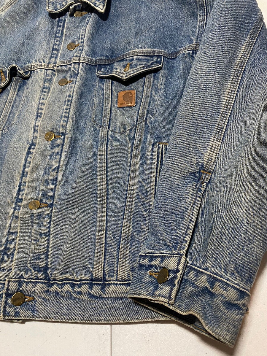 Vintage Carhartt Denim Trucker Jacket Size XL JB0998 Blanket Lined