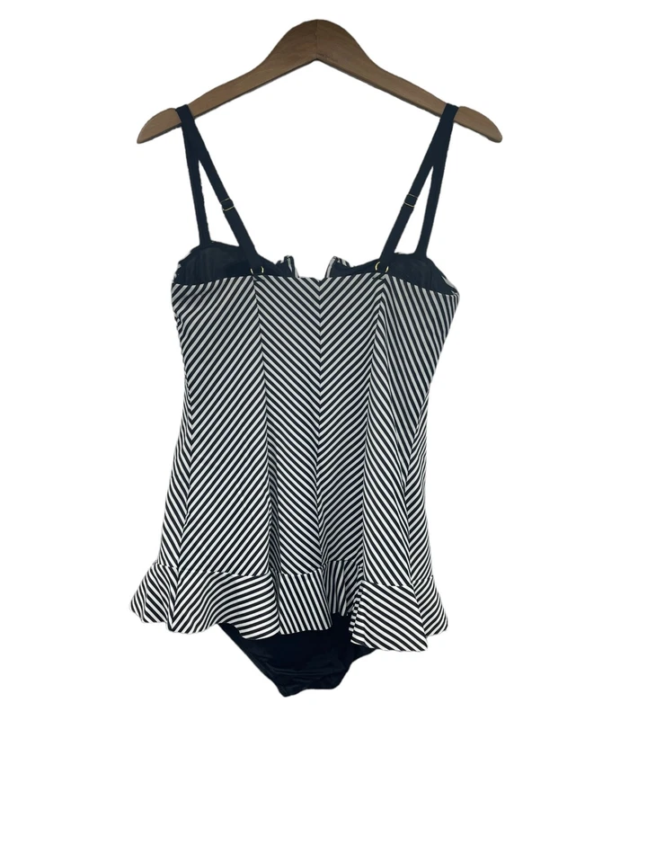 Spanx Swimsuit Womens 12 Black and White Striped One Piece Shaping Peplum - Imagem 3 de 4