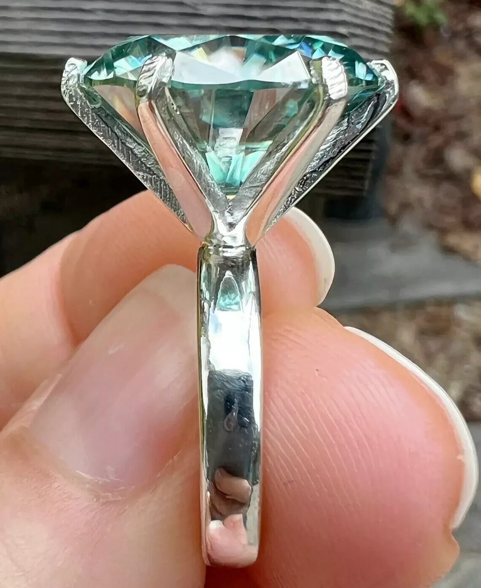 HUGE 22 Ct Treated Blue Diamond 925 Silver Ring Great Luster HUGE 22 Ct Treated Blue Diamond 925 Silver Ring Great Luster