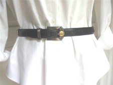 Brighton Museum Black Leather Belt M 21003 Silver Gold Medallions waist 32"