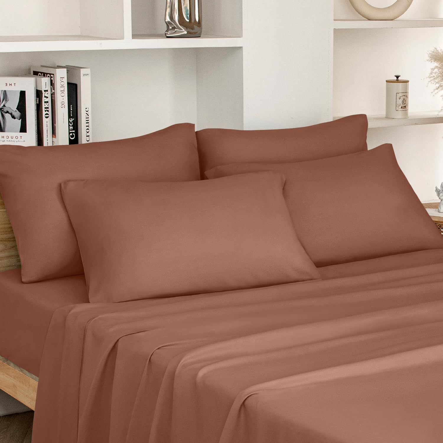 Queen Size Bed Sheets - 6 Piece Set (Bronze) - Extra Soft Brushed Microfiber 180