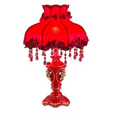 Elegant Table Lamp with Fabric Lampshade, Antique Flower Decorative Bedside D...