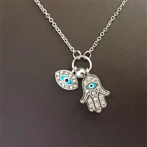 Women's Fashion Jewelry Silver Gold Evil Eye Hamsa Hand Pendant Necklace 64-2