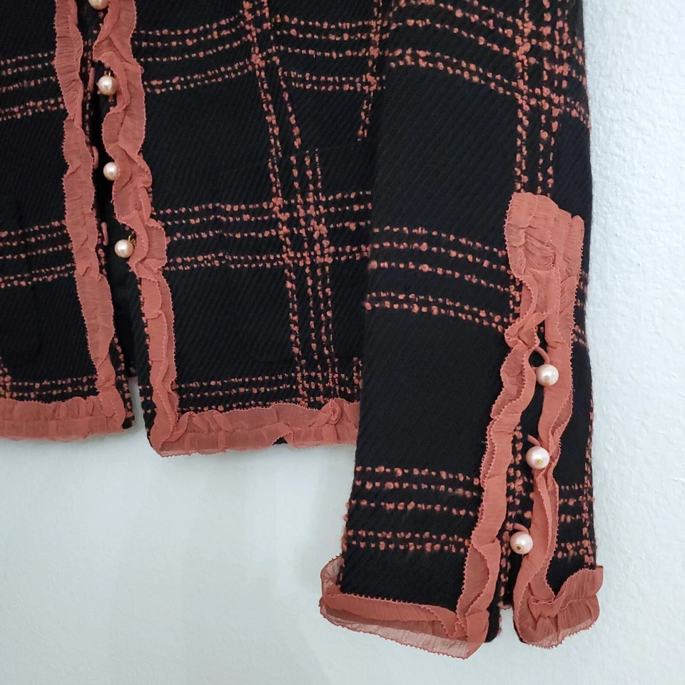 Eci Нью-Йорк шерсти шелковой смеси твидовый жемчуг кнопка викторианский блейзер - 8P - Изображение 4 из 4