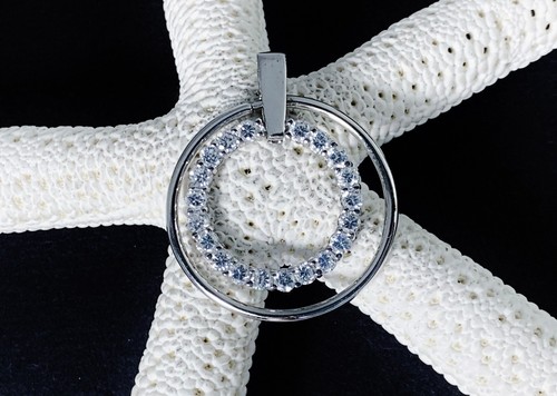 Sterling Silver 925 Infinity Circle in Circle Modern Slide Pendant CZ Designer - Picture 4 of 12