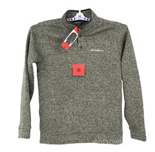 Eddie Bauer Mens Sweater Medium Charcoal Gray 1/4 Snap Pullover Fleece Lined