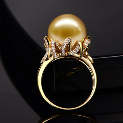 Women 18K Yellow Gold Filled Pearl Crystal Flower Rings Men Rings