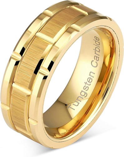 Engraved Personalized Tungsten Ring For Men Women Wedding Band Gold Brick Pat... - Picture 2 of 7