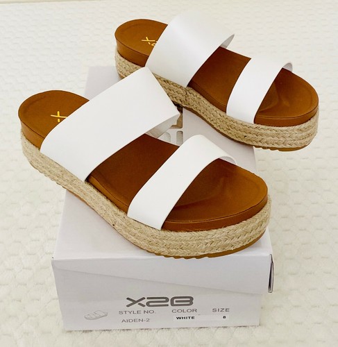 X2B Aiden Espadrille Double-Band Slide-On Platform Sandal Faux Leather  White | eBay
