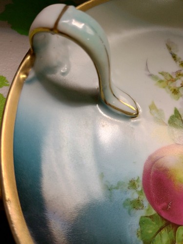 3 Crown China Finger Loop Handle Painted Plate Peach Gold Germany - Picture 12 of 18