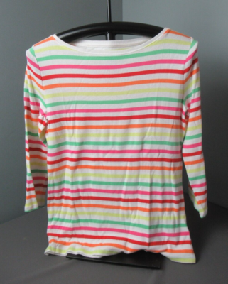 トップス Li NWOT Talbots LS Top - Stripes - Orange Pink Yellow - Sz Sm