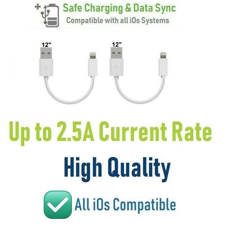 2pack 8" 10" 12" 3FT Short USB cable for iPhone 6,7,8,X,XR,XS,11,11Pro