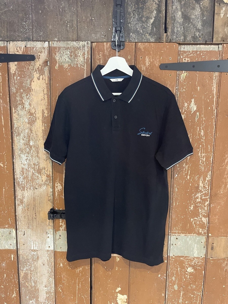 C&A Men's Black Cotton Polo Shirt Top Size Medium Brand New UK
