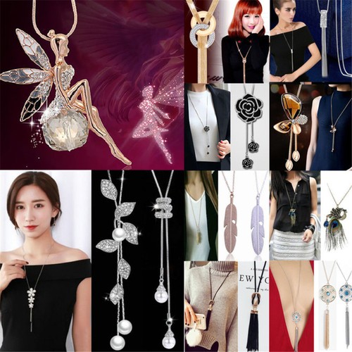 Fashion Women's Jewelry Long Tassel Crystal Necklace Pendant Sweater Chain Gift - Picture 2 of 15