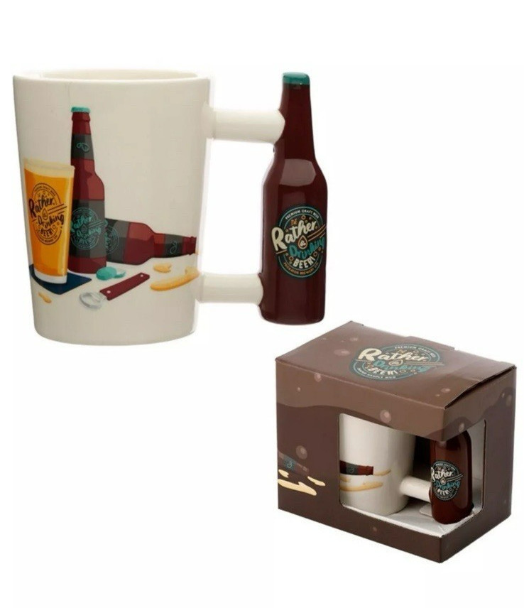 Novelty Coffee Mug Tea Cup Rather Drinking Beer Ceramic Bottle Shaped Handle