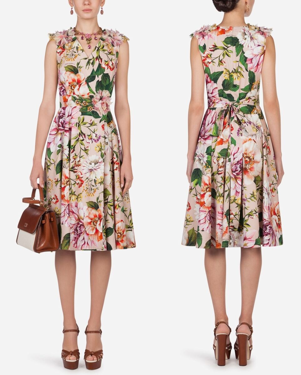 DOLCE & GABBANA 3D Flowers Embellished Poplin Fit-&-Flare DOLCE & GABBANA 3D Flowers Embellished Poplin Fit-&-Flare