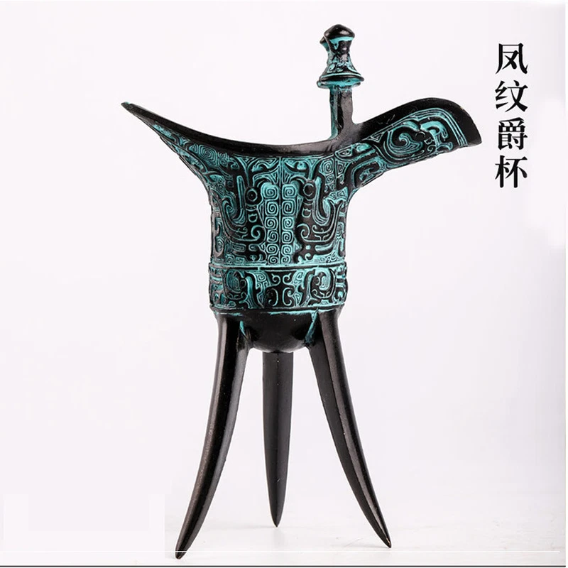 Exquisita copa de vino china antigua de bronce hecha a mano de 15 cm para decoración del hogar Foto 2 de 4