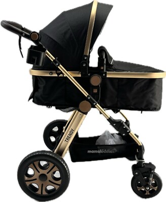Baby Pram Stroller Trendy Black Gold Bassinet 2in1 Aluminium