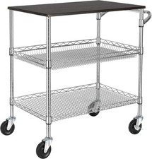 Finnhomy 3 Tier Heavy Duty Commercial Grade Utility Cart with Wood Chrome