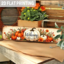 Metal Tin Sign Welcome Fall Pumpkin Floral Distressed Porch Entryway Wall Decor