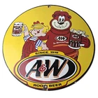 Vintage Root Beer Sign - A&W Soda Dennis Menace Bear Advertising Porcelain Sign