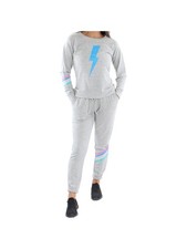 AVA  ESME Womens Gray Top Drawstring Long Sleeve Lounge Pants Sweatsuit S