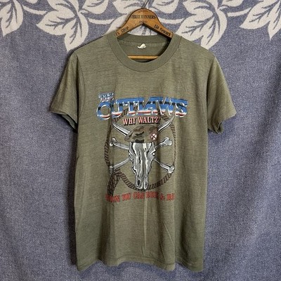 Vintage 1983 The Outlaws Tour Shirt Size L Why Waltz Rock & Roll Guitars Green