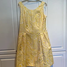 Luxe by Carmen Marc Valvo Yellow Floral  Jacquard Cocktail Dress 16 3614