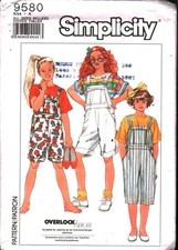 9580 Vintage Simplicity Sewing Pattern Girls 1990s Oversized Overalls Knit Top L