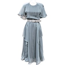Vtg Spencer Alexis Steel Gray Overlay Dress Sz 4 Made in USA Angel Sleeve