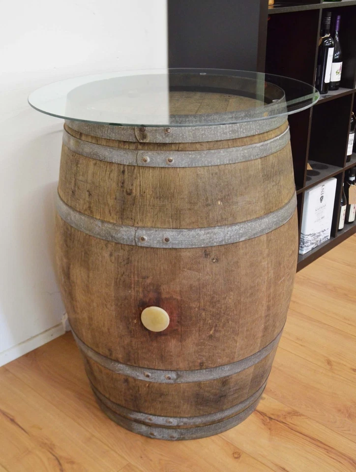 Tonneau de décoration, table de bar de 225 Litres avec plateau en verre - Photo 3/4