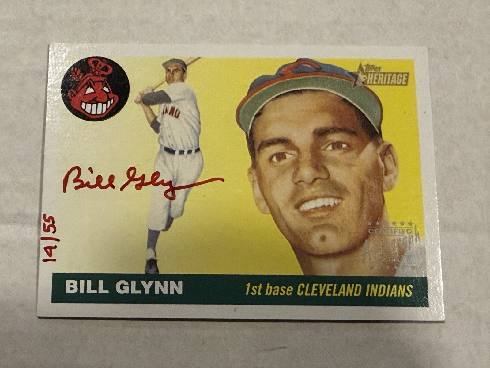 2004 Topps Heritage Real One Auto Bill Glynn Cleveland Indians Red Ink #14 /55